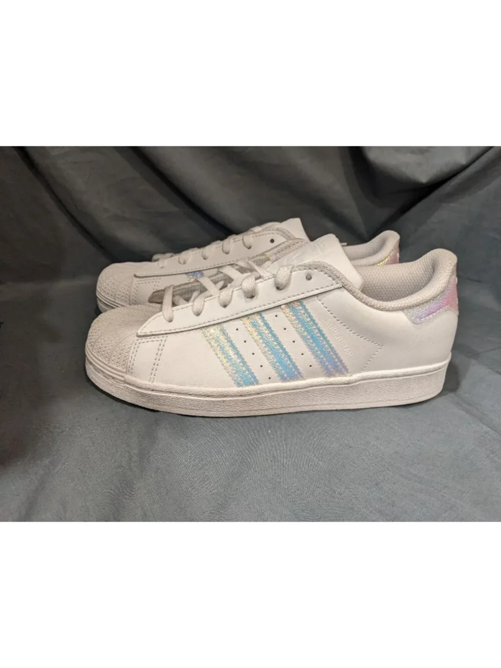 Adidas Superstar C Sneakers White/Halo Blue JQ1789 Girls Size 3 NEW NO BOX!